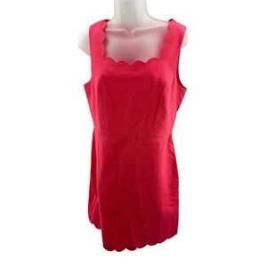 J. Crew Pink Scalloped Square Neck Sleeveless Cotton Dress Lined Size 10